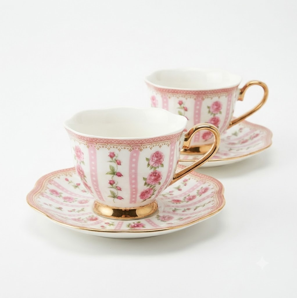Pink Rose & Gold Trim Coffee Cup 100 ml