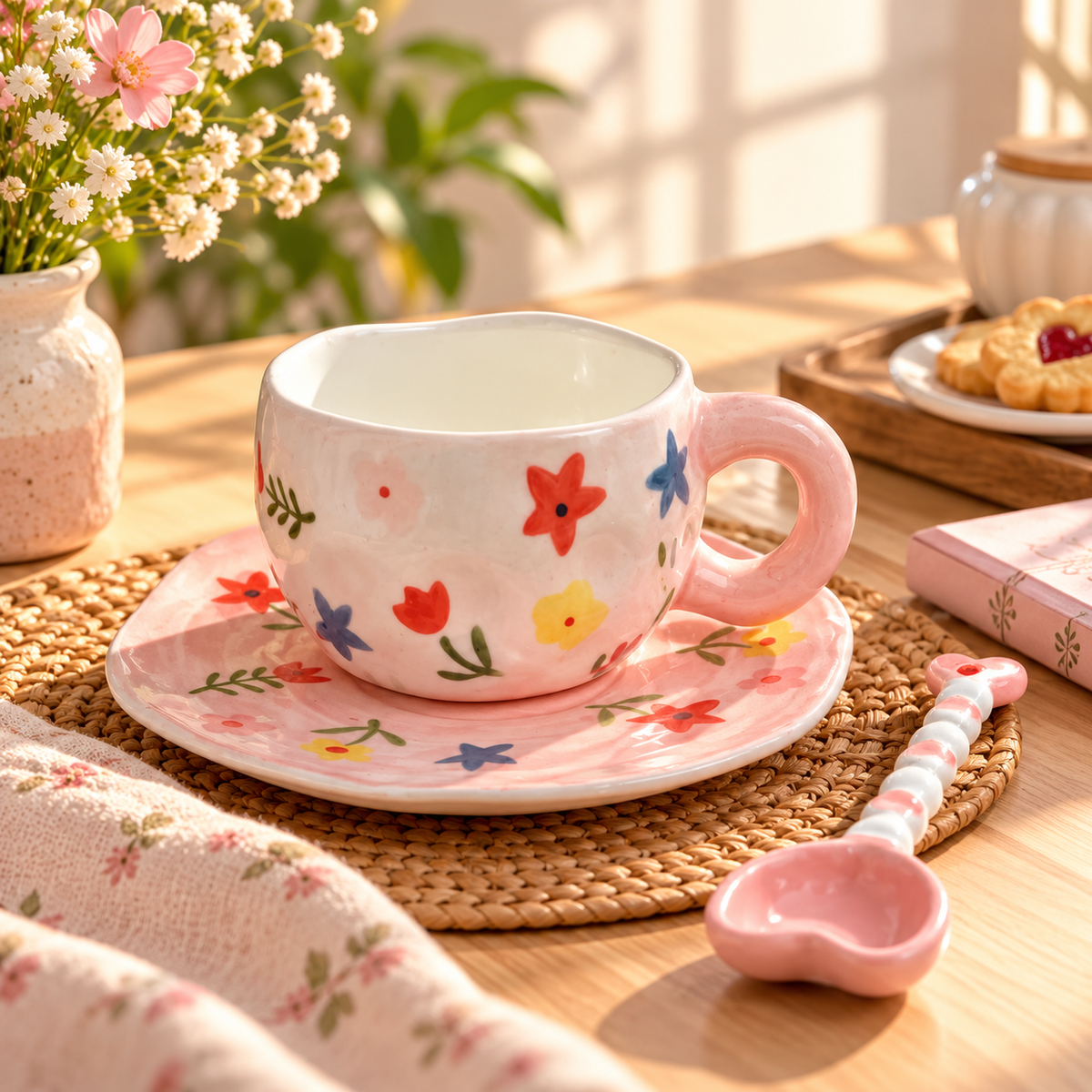 Handmade Ceramic cup and saucer 1 cup+1 saucer+1 spoon/Set
