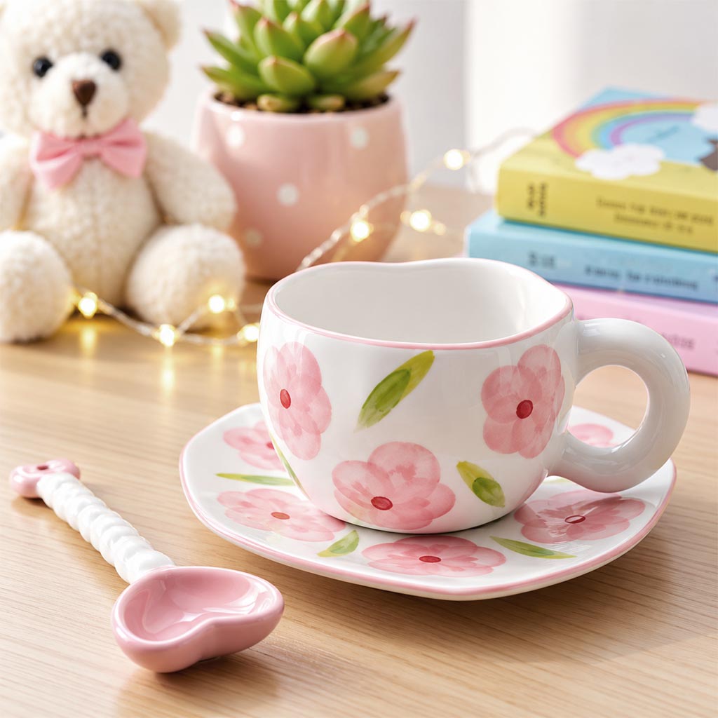 Handmade Ceramic cup and saucer 1 cup+1 saucer+1 spoon/Set