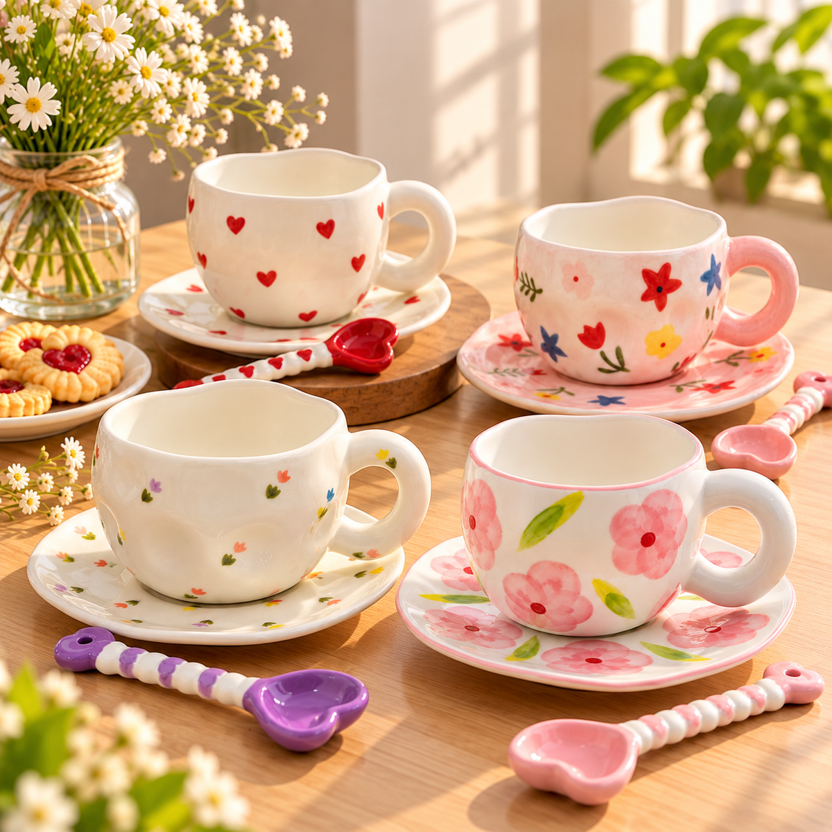 Handmade Ceramic cup and saucer 1 cup+1 saucer+1 spoon/Set